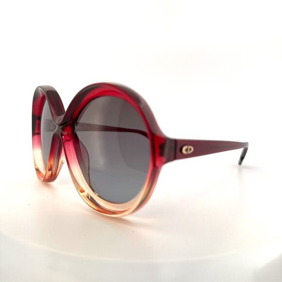 Dior Sunglasses Bianca OT5I7 Burgundy Pink Round Frame Gray Petrol Lens NEW main image 12